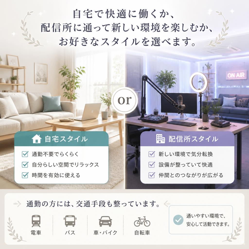 在宅勤務or配信所通勤の選択肢