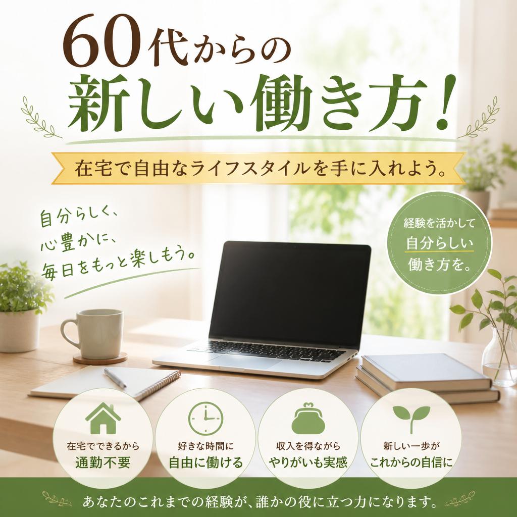 60代からの新しい働き方！在宅で自由なライフスタイルを手に入れよう。