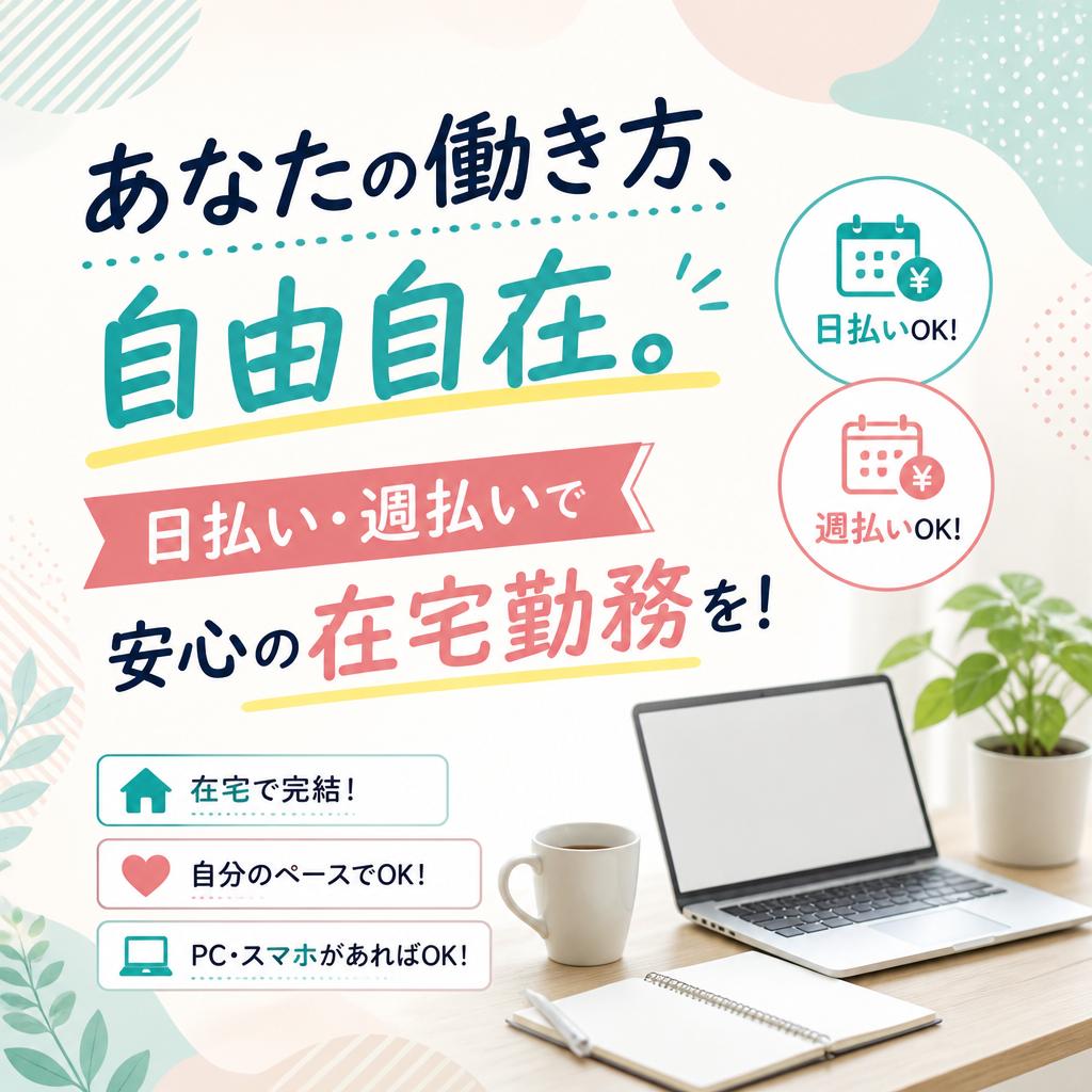 あなたの働き方、自由自在。日払い・週払いで安心の在宅勤務を！