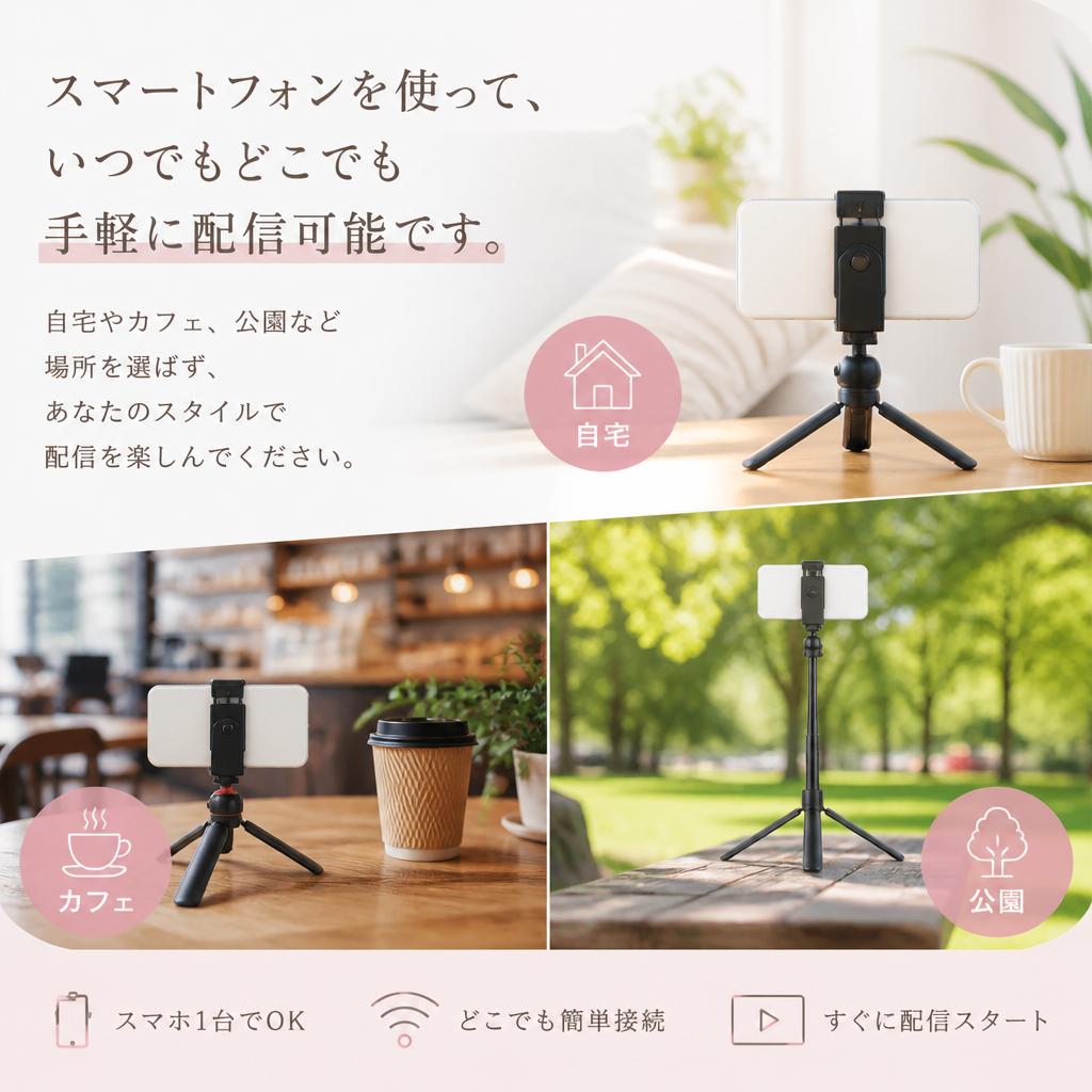 スマホ配信で手軽に！どんな場所からでも配信可能