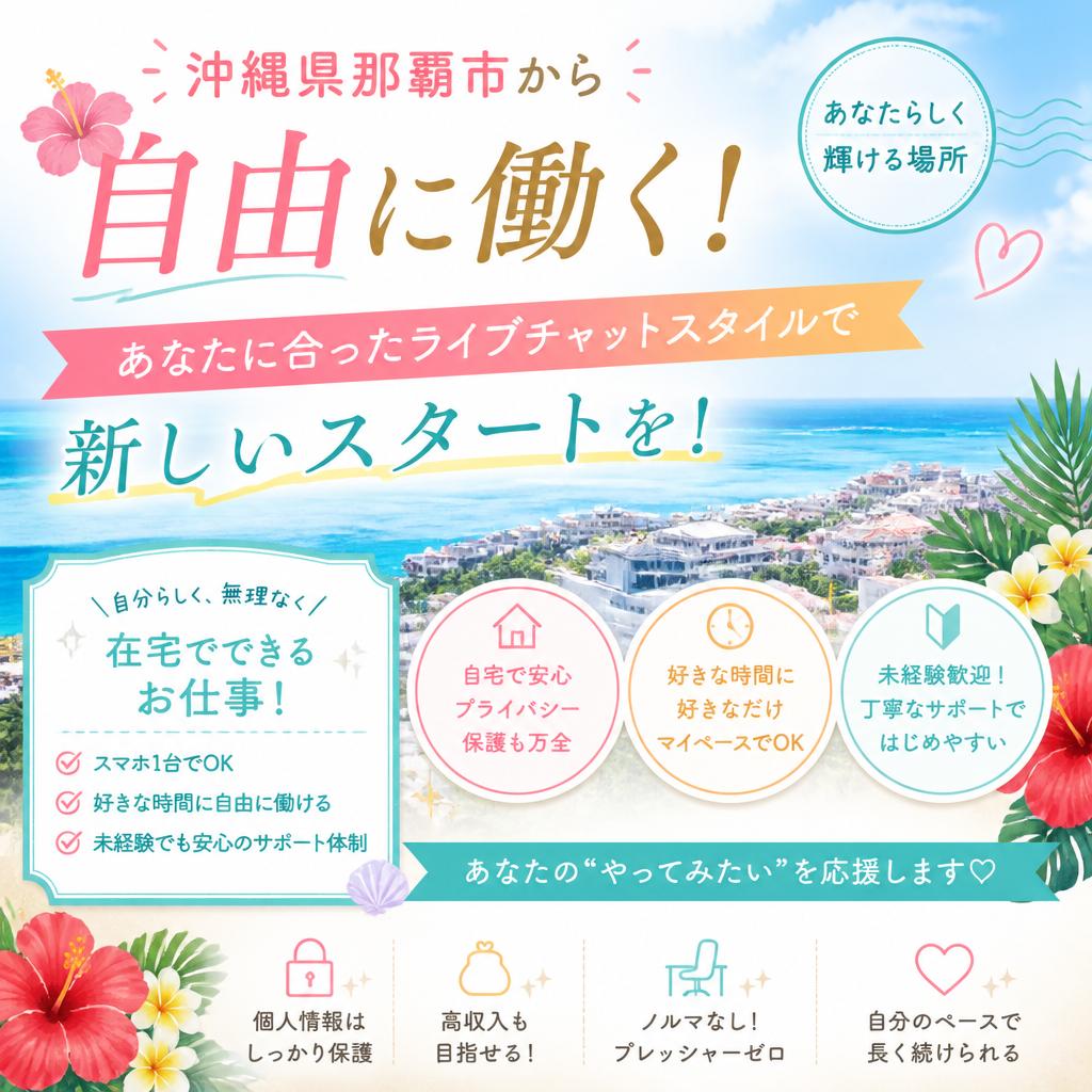 沖縄県那覇市から自由に働く！あなたに合ったライブチャットスタイルで新しいスタートを！