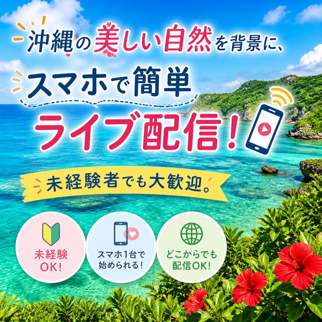 沖縄の美しい自然を背景に、スマホで簡単ライブ配信！未経験者でも大歓迎。