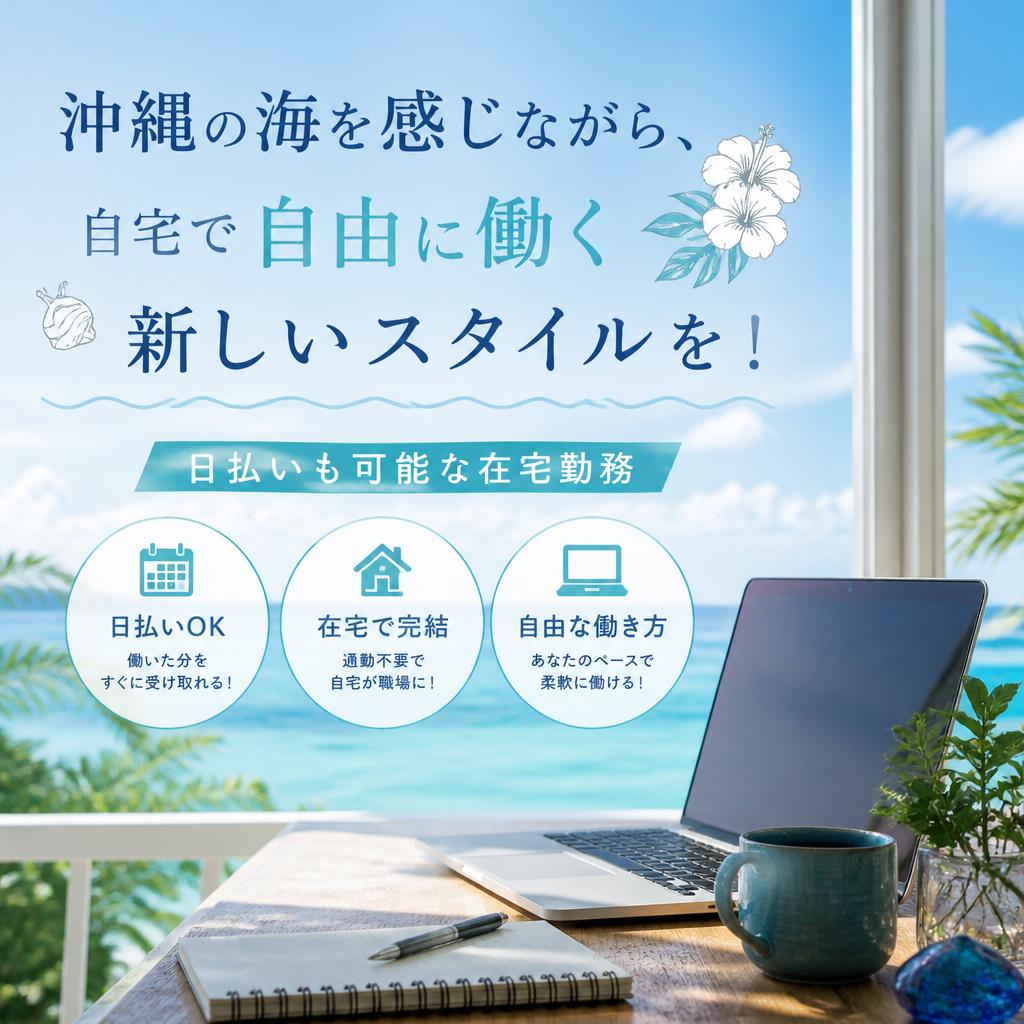 沖縄の海を感じながら、自宅で自由に働く新しいスタイルを！日払いも可能な在宅勤務