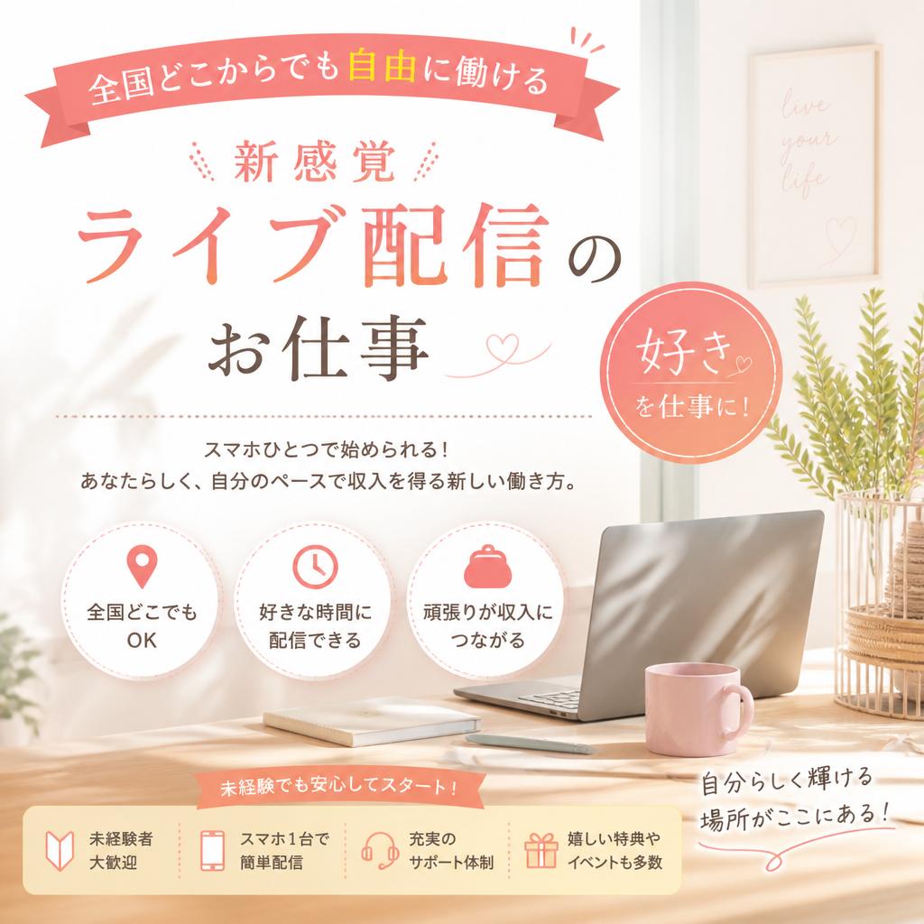 全国どこからでも自由に働ける新感覚ライブ配信のお仕事
