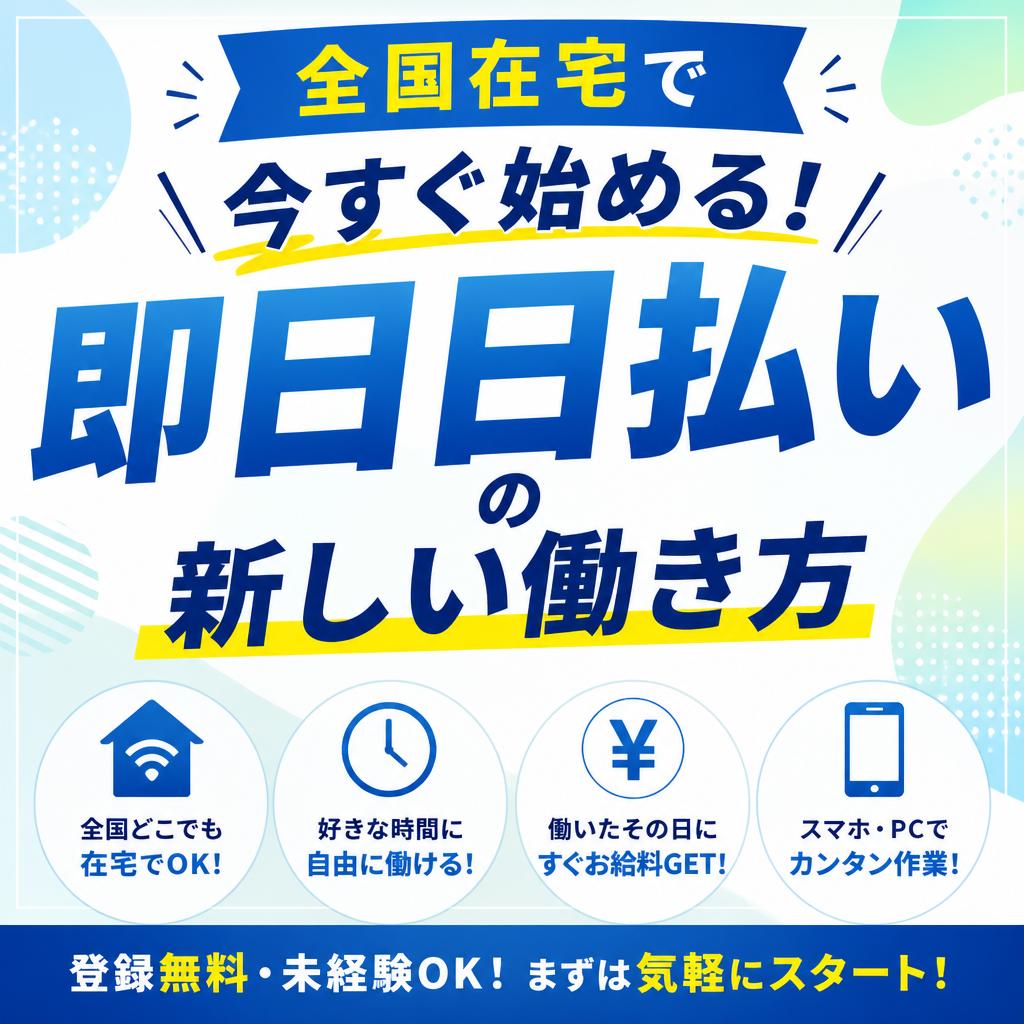 全国在宅で今すぐ始める！即日日払いの新しい働き方