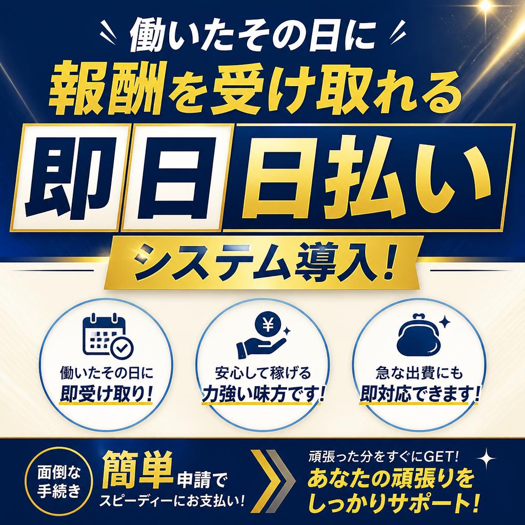 即日日払い！その日に稼げる